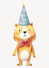 Birthday lion cartoon, watercolor illustration remix