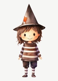 Little wizard boy, watercolor collage element psd