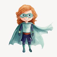 Little superhero girl, watercolor illustration