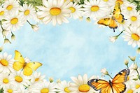 Watercolor daisy frame background, Spring floral illustration remix