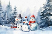 Christmas snowman during Winter, watercolor illustration remix