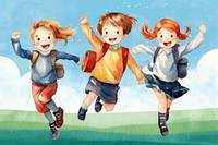 Happy students, watercolor illustration remix