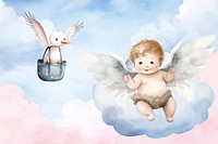 Crane and baby background, watercolor illustration remix