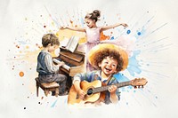 Music dancing, creative arts, watercolor illustration remix