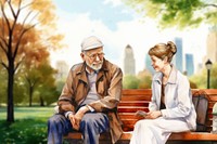 Doctor sitting with a patient, watercolor illustration remix