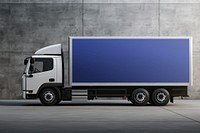 Blue trailer truck, transporting vehicle with design space