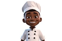 Chef black little boy cartoon smiling white background. 