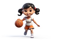 Little asian girl basketball player holding game ball smiling cartoon sports. AI generated Image by rawpixel.
