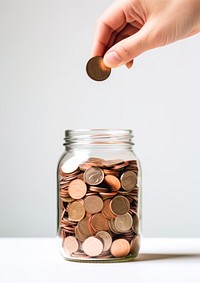 Charity jar coin hand. 