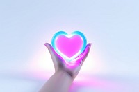 Hand giving heart purple blue pink. 