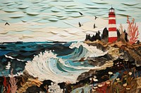 Painting sea lighthouse outdoors. 