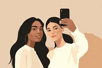 Two woman taking selfie portrait holding adult. 