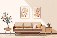 Retro scandinavian living room interior wall architecture furniture. 