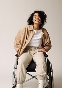 A disabled woman wheelchair smiling sitting. 