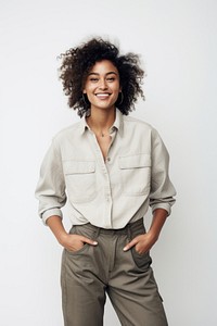 Black woman standing portrait smiling. 