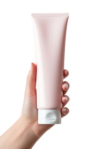 Cosmetics bottle hand white background. AI generated Image by rawpixel.