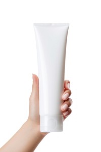 Bottle hand milk white background. 