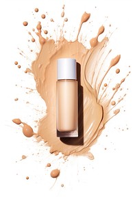 Foundation primer scattered bottle cosmetics lipstick person. 