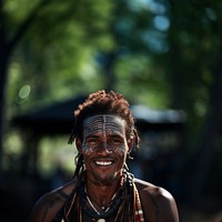 Tribal man necklace tribe face. AI generated Image by rawpixel.