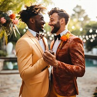 Gay couple newlywed dancing together outdoors wedding adult. 