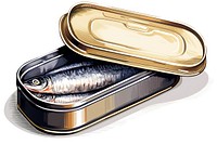 Tinned sardine aluminium fish white background. 