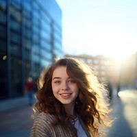 Chubby teen girl portrait smile sunlight. 