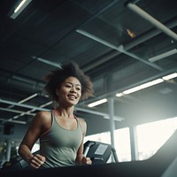 Gym treadmill adult woman. 