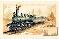 Stamped postcard locomotive vehicle railway. AI generated Image by rawpixel.