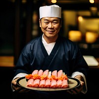 Japanese sushi chef adult plate food. 