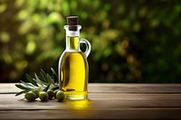 Olive oil bottle table food. AI generated Image by rawpixel.