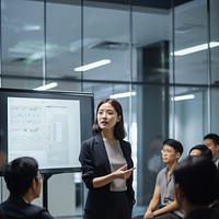 Asian office worker screen standing meeting. AI generated Image by rawpixel.