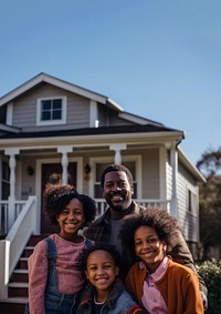 Black family architecture building portrait. 