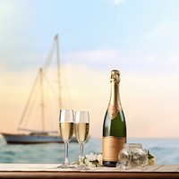 Champagne outdoors bottle nature. AI generated Image by rawpixel.