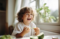 Avocado laughing eating happy. 