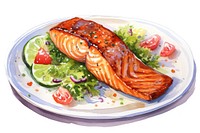 Salmon plate food vegetable. AI generated Image by rawpixel.