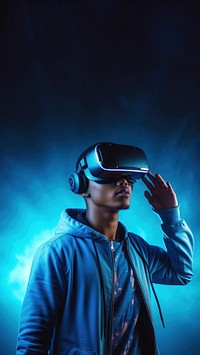 Man using virtual reality headset photography technology headphones. 