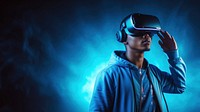 Man using virtual reality headset portrait illuminated photography. AI generated Image by rawpixel.