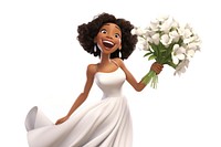 Woman holding wedding bouquet cartoon flower adult. AI generated Image by rawpixel.