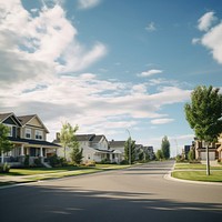 Neighborhood suburb landscape sky. 