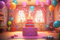 Birthday paty balloon dessert cartoon. AI generated Image by rawpixel.