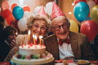 Senior couple party birthday balloon. AI generated Image by rawpixel.