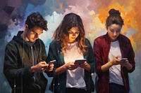 Young people using mobile smartphone painting adult togetherness. AI generated Image by rawpixel.