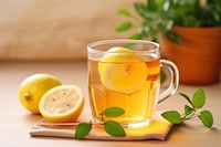 Honey lemon tea drink fruit glass. 