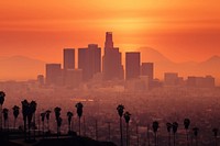 Warm orange sky architecture cityscape. 