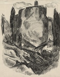 Landscape during early to mid–20th century drawing in high resolution by Marsden Hartley. Original from the Yale University Art Gallery. 