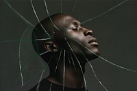 Broken glass, African man