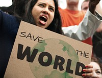 Protesting woman holding environment sign mockup psd