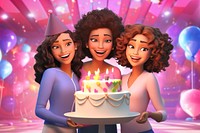 3D women holding birthday cake remix