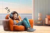 3D woman listening to music remix