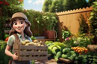 3D farmer girl holding potato crate remix